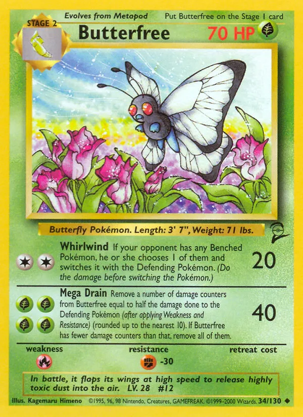 2000 Base Set 2 Butterfree Uncommon #034/130 Uncommon card image
