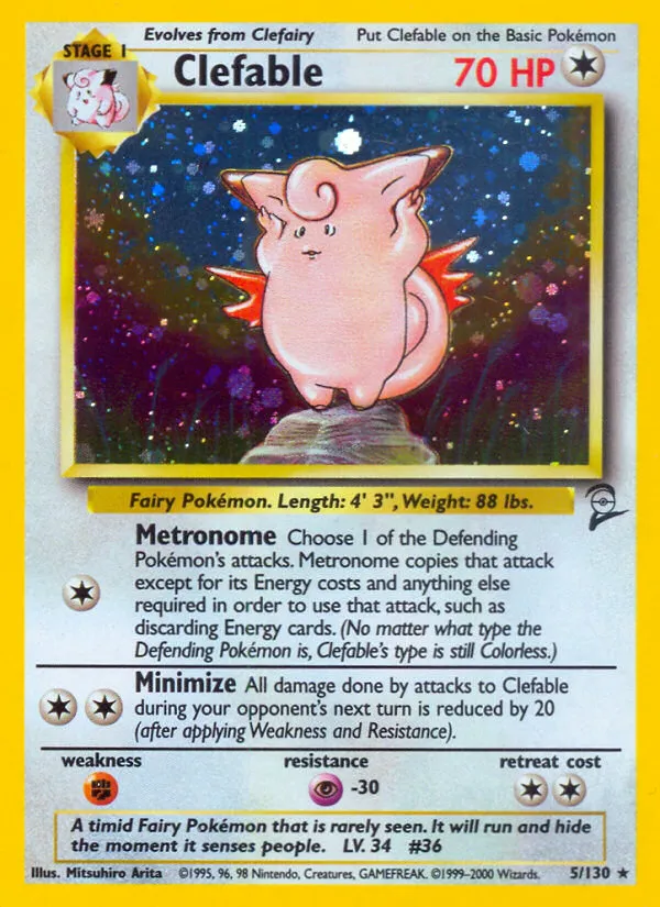 2000 Base Set 2 Clefable Rare Holo #005/130 Rare Holo card image