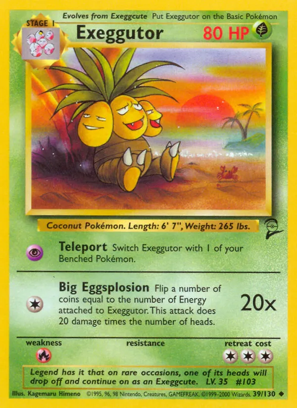 2000 Base Set 2 Exeggutor Uncommon #039/130 Uncommon card image