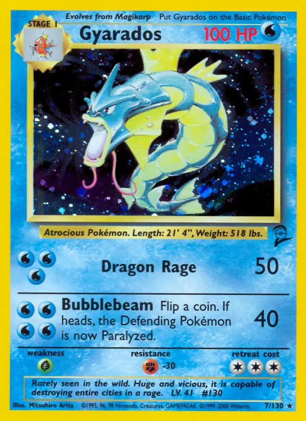 2000 Base Set 2 Gyarados #007/130 Rare Holo card image