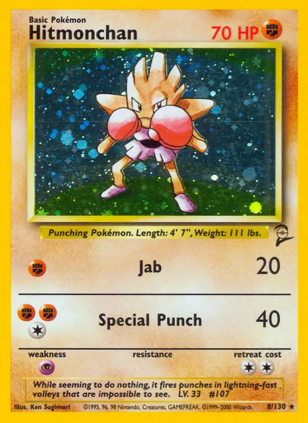 2000 Base Set 2 Hitmonchan Rare Holo #008/130 Rare Holo card image