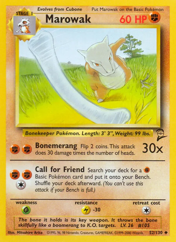 2000 Base Set 2 Marowak Uncommon #052/130 Uncommon card image