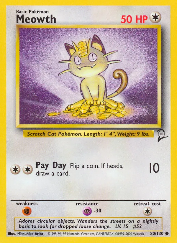 2000 Base Set 2 Meowth Common #080/130 Common card image