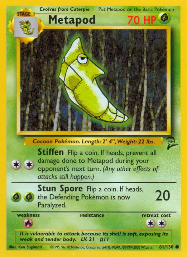 2000 Base Set 2 Metapod Common #081/130 Common card image