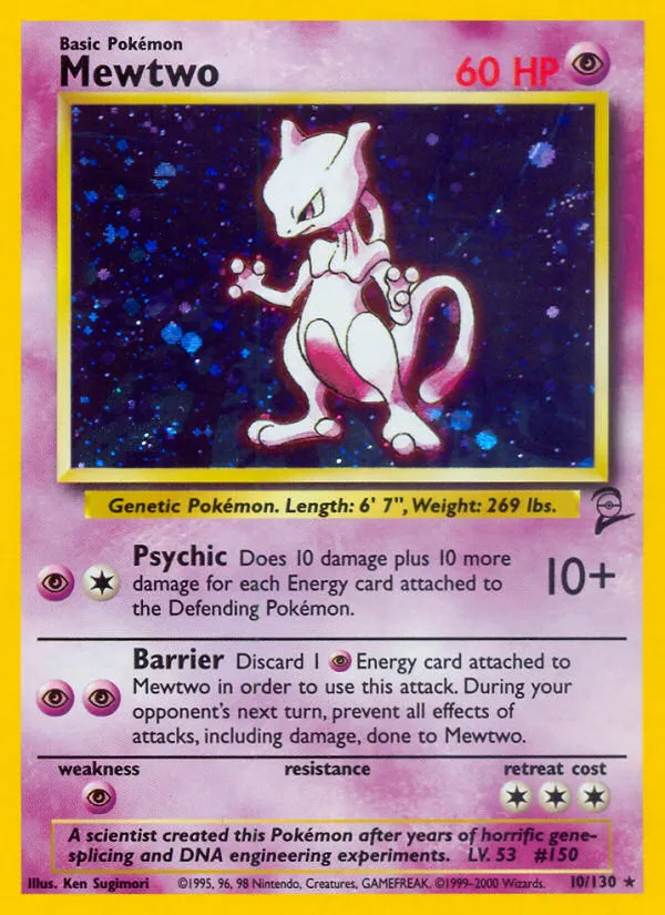 2000 Base Set 2 Mewtwo Rare Holo #010/130 Rare Holo card image