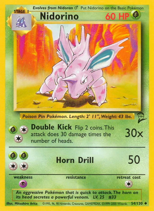 2000 Base Set 2 Nidorino Uncommon #054/130 Uncommon card image