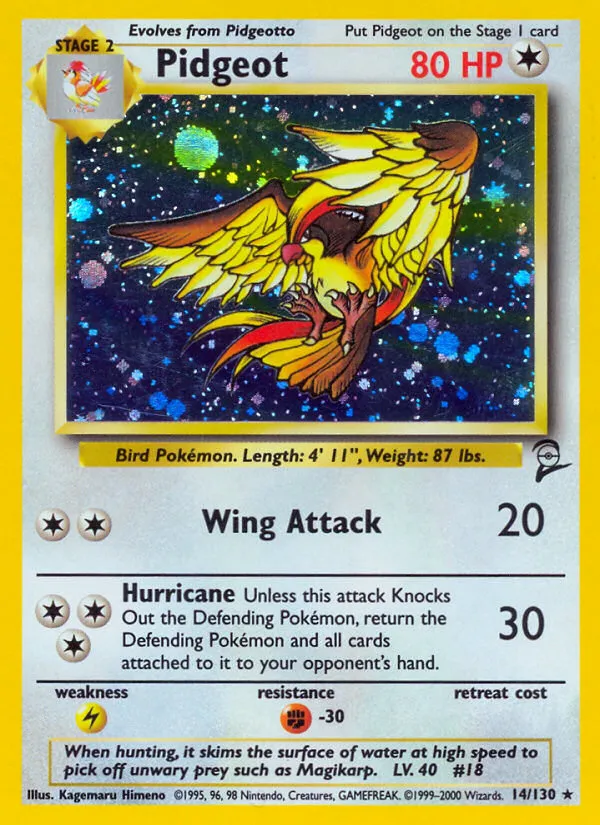 2000 Base Set 2 Pidgeot Rare Holo #014/130 Rare Holo card image