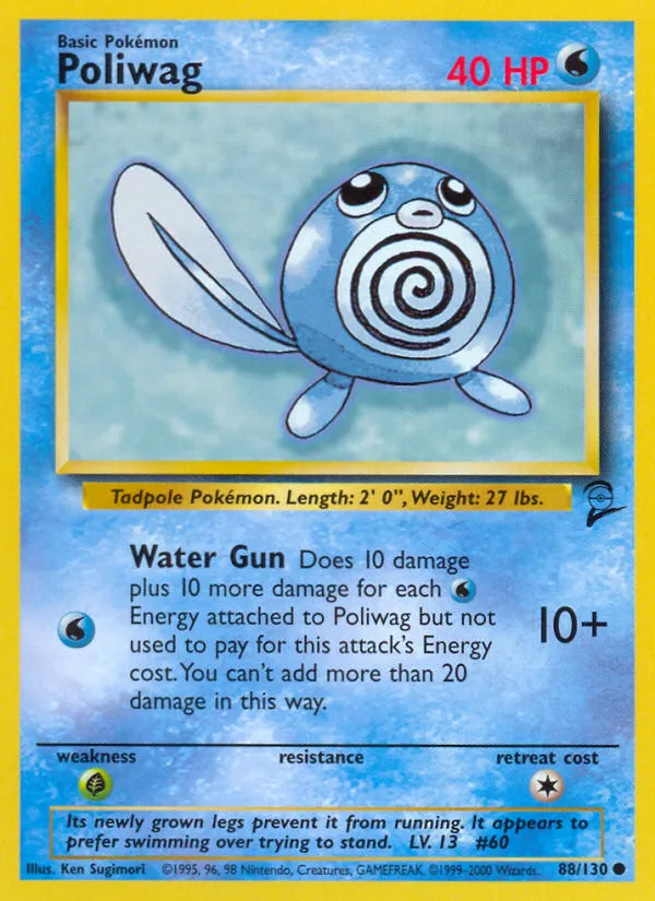 2000 Base Set 2 Poliwag Common #088/130 Common card image