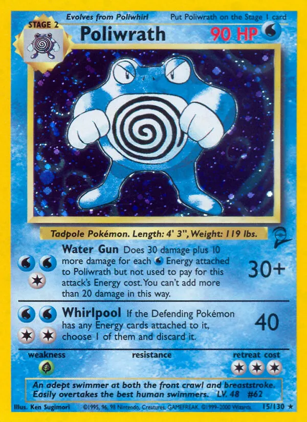 2000 Base Set 2 Poliwrath #015/130 Rare Holo card image