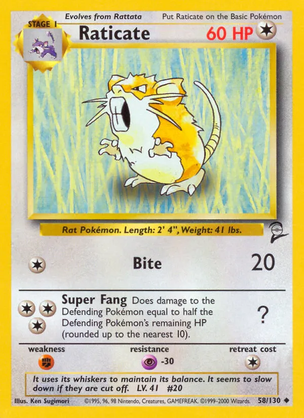 2000 Base Set 2 Raticate Uncommon #058/130 Uncommon card image