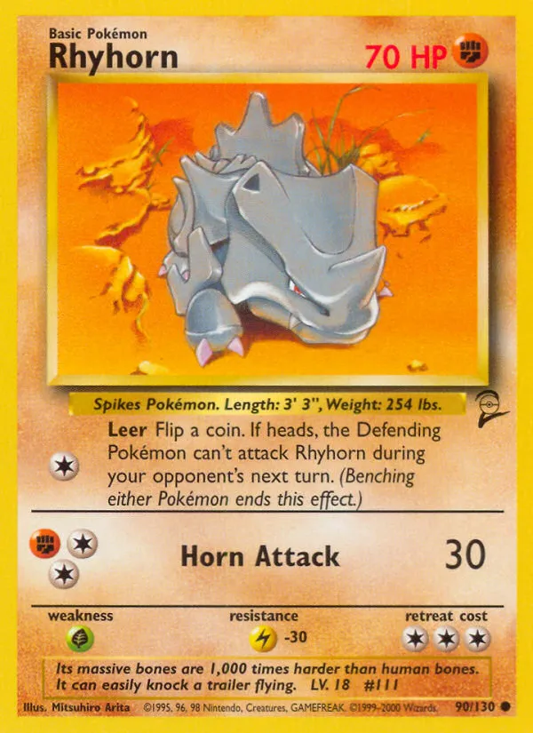 2000 Base Set 2 Rhyhorn Common #090/130 Common card image