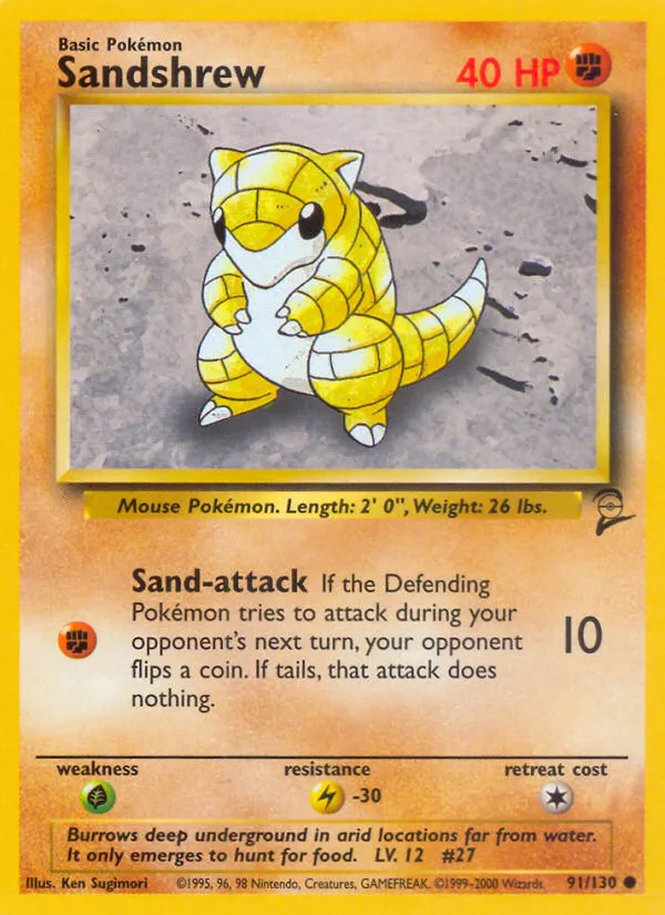 2000 Base Set 2 Sandshrew Common #091/130 Common card image