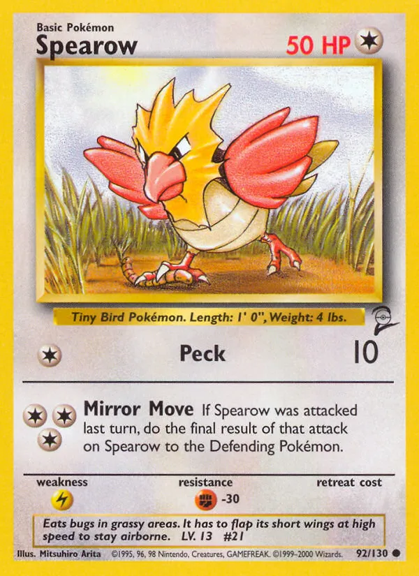 2000 Base Set 2 Spearow Common #092/130 Common card image