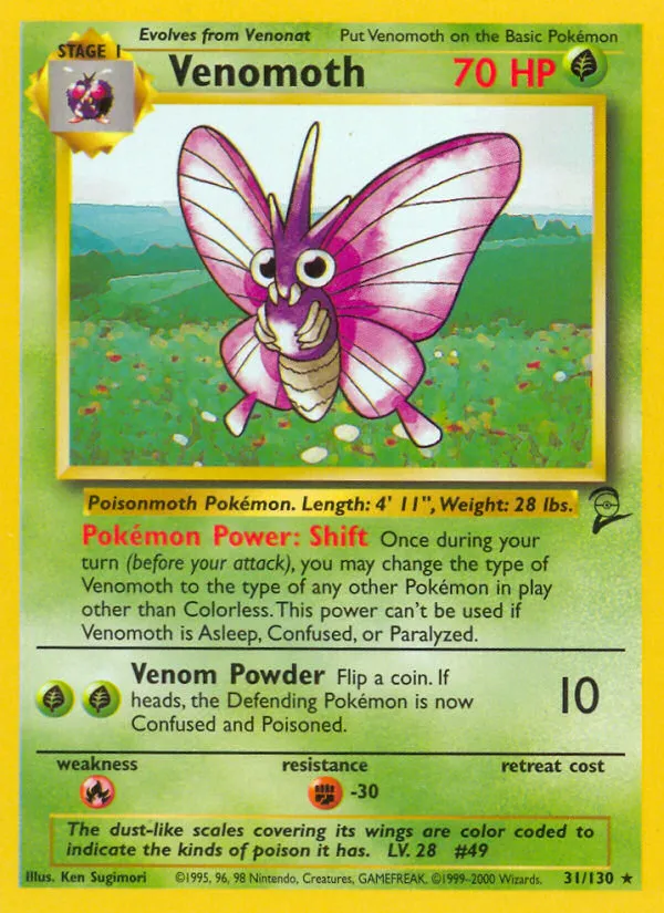 2000 Base Set 2 Venomoth Rare #031/130 Rare card image