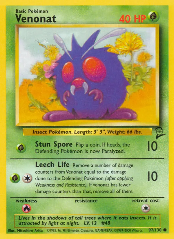 2000 Base Set 2 Venonat Common #097/130 Common card image