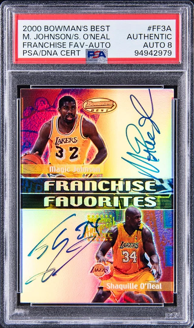 2000 Bowman Best Magic Johnson/Shaquille O'Neal Franchise Favorite Autographs #FF3A card image