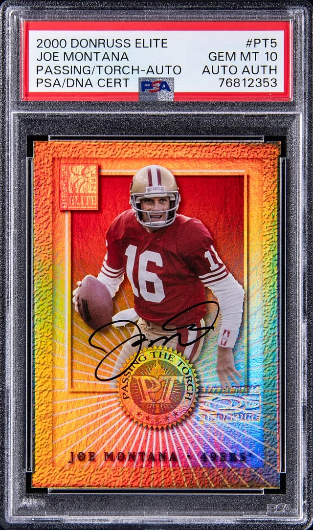 2000 Donruss Elite Joe Montana Passing the Torch Autograph #PT-5 card image