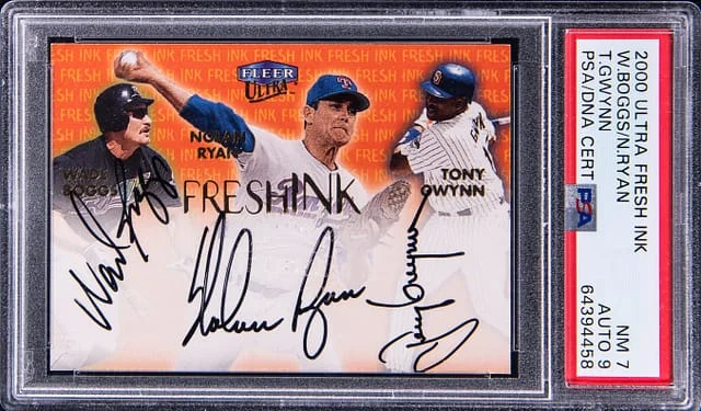 2000 Fleer Ultra Fresh Ink Boggs/Ryan/Gwynn Multi-Signed #no-number card image