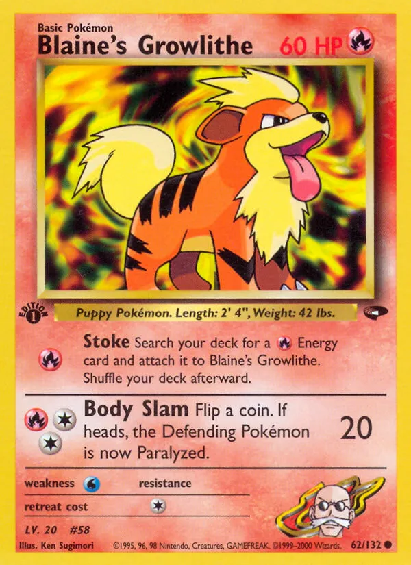 2000 Gym Challenge Blaine's Growlithe Common #062/132 Common card image