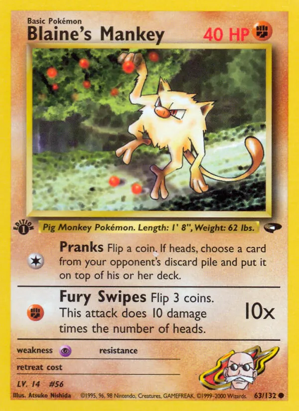 2000 Gym Challenge Blaine's Mankey Common #063/132 Common card image