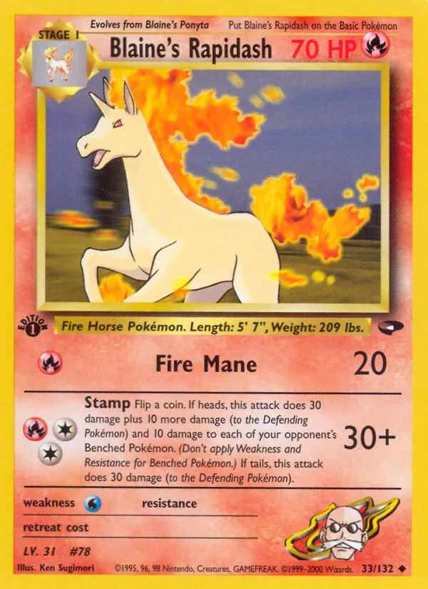 2000 Gym Challenge Blaine's Rapidash Uncommon #033/132 Uncommon card image