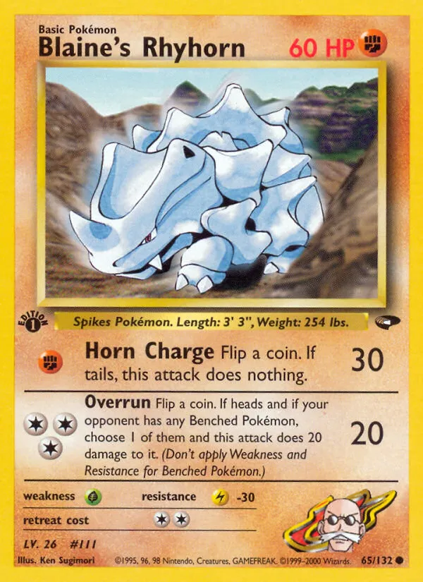 2000 Gym Challenge Blaine's Rhyhorn #065/132 Common card image