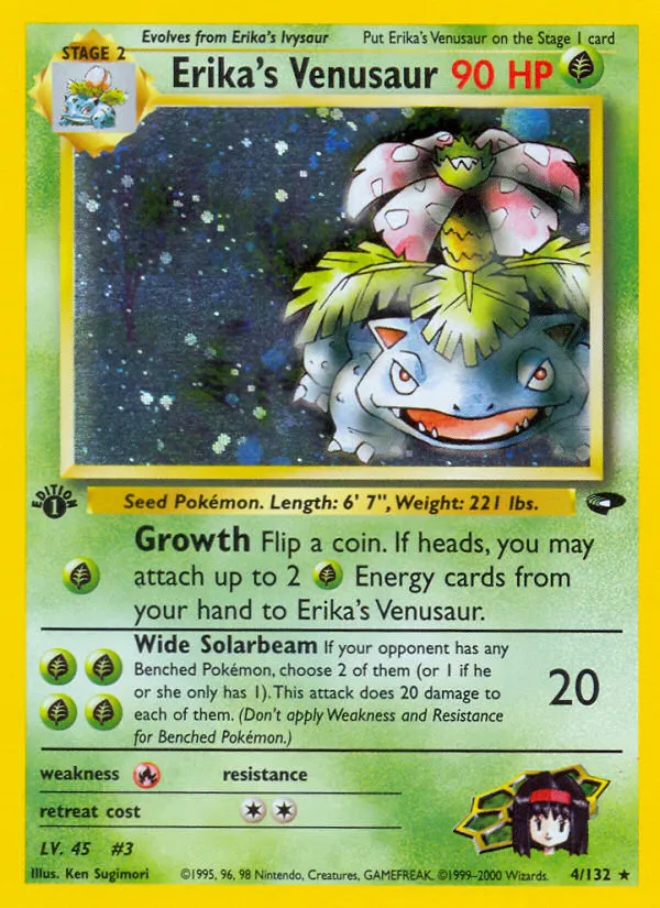 2000 Gym Challenge Erika's Venusaur #004/132 Rare Holo card image