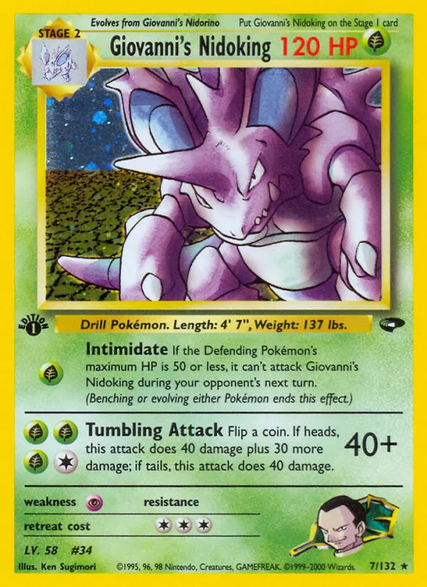 2000 Gym Challenge Giovanni's Nidoking #007/132 Rare Holo card image
