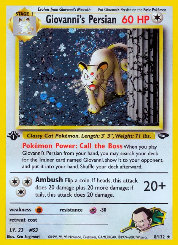 2000 Gym Challenge Giovanni's Persian #008/132 Rare Holo card image