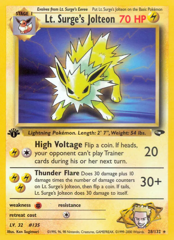 2000 Gym Challenge Lt. Surge's Jolteon #028/132 Rare card image
