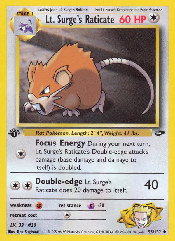2000 Gym Challenge Lt. Surge's Raticate #053/132 Uncommon card image