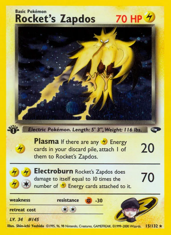 2000 Gym Challenge Rocket's Zapdos #015/132 Rare Holo card image