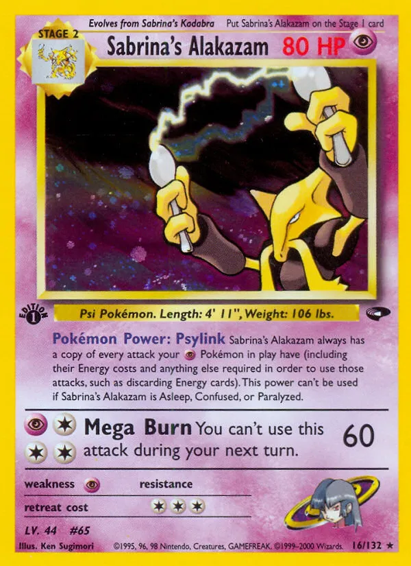 2000 Gym Challenge Sabrina's Alakazam #016/132 Rare Holo card image