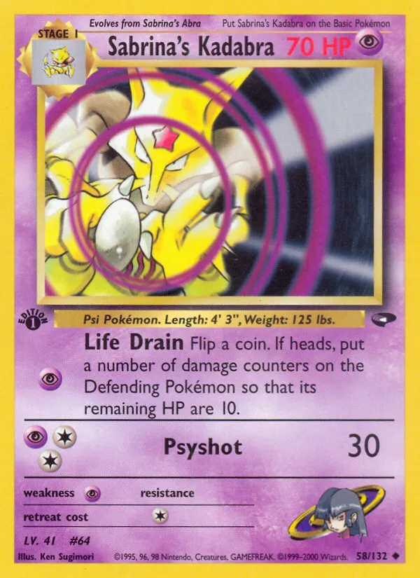 2000 Gym Challenge Sabrina's Kadabra #058/132 Uncommon card image