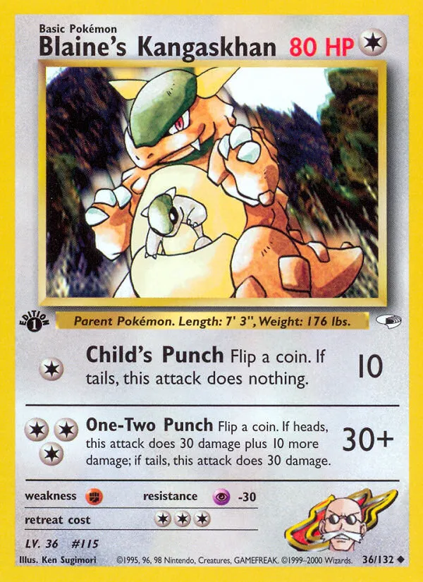 2000 Gym Heroes Blaine's Kangaskhan Uncommon #036/132 Uncommon card image