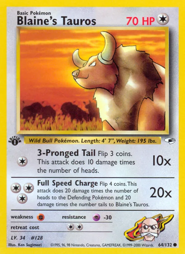 2000 Gym Heroes Blaine's Tauros Common #064/132 Common card image