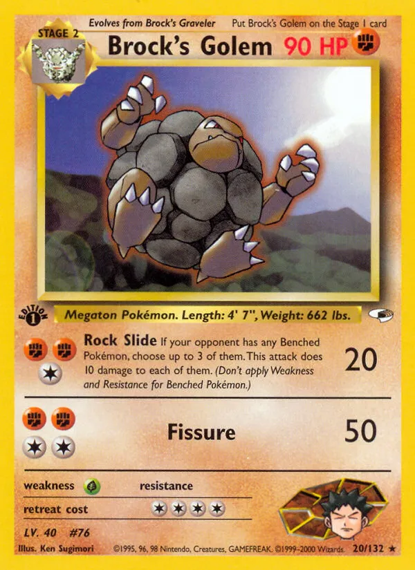 2000 Gym Heroes Brock's Golem Rare #020/132 Rare card image