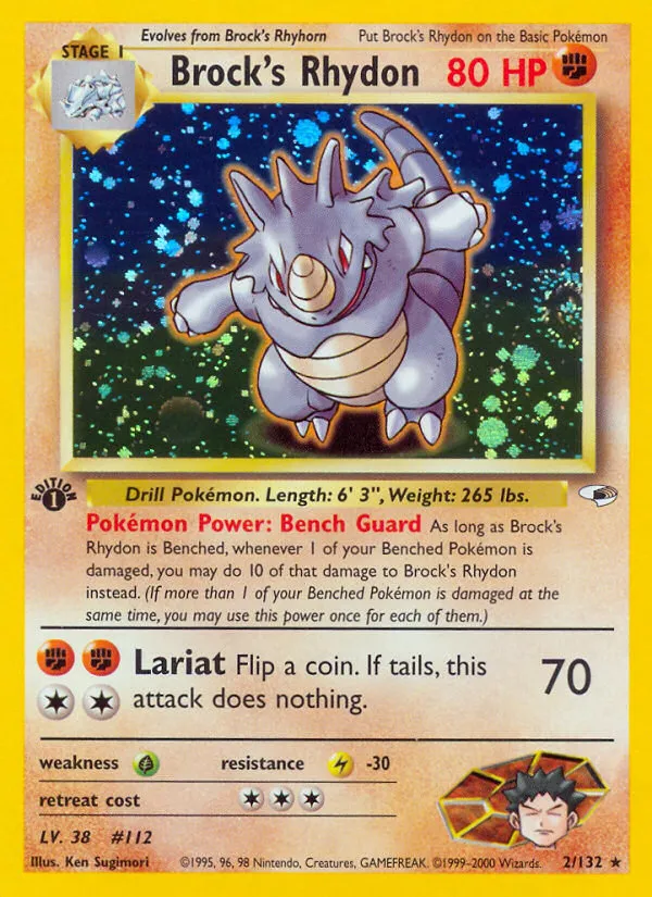 2000 Gym Heroes Brock's Rhydon #002/132 Rare Holo card image