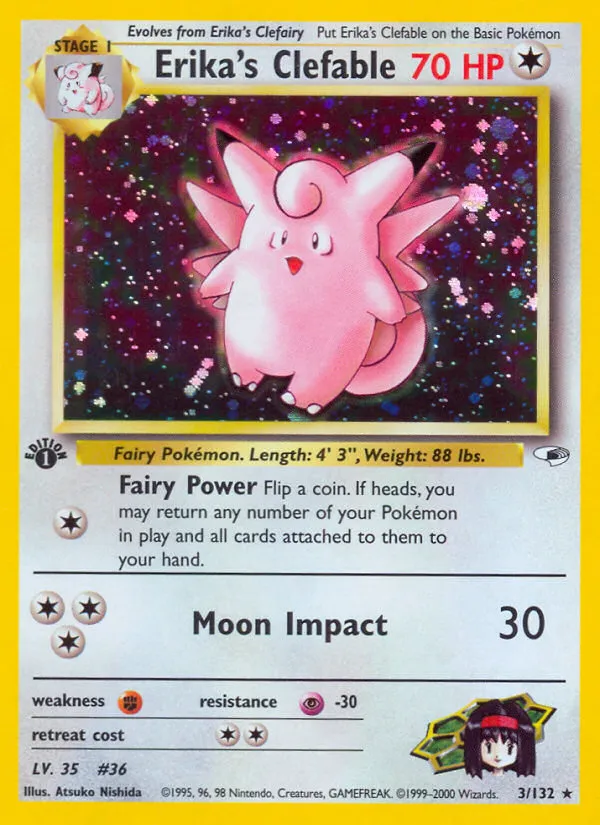 2000 Gym Heroes Erika's Clefable #003/132 Rare Holo card image