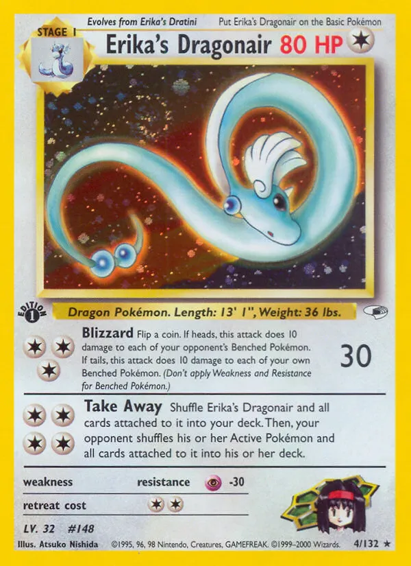 2000 Gym Heroes Erika's Dragonair #004/132 Rare Holo card image