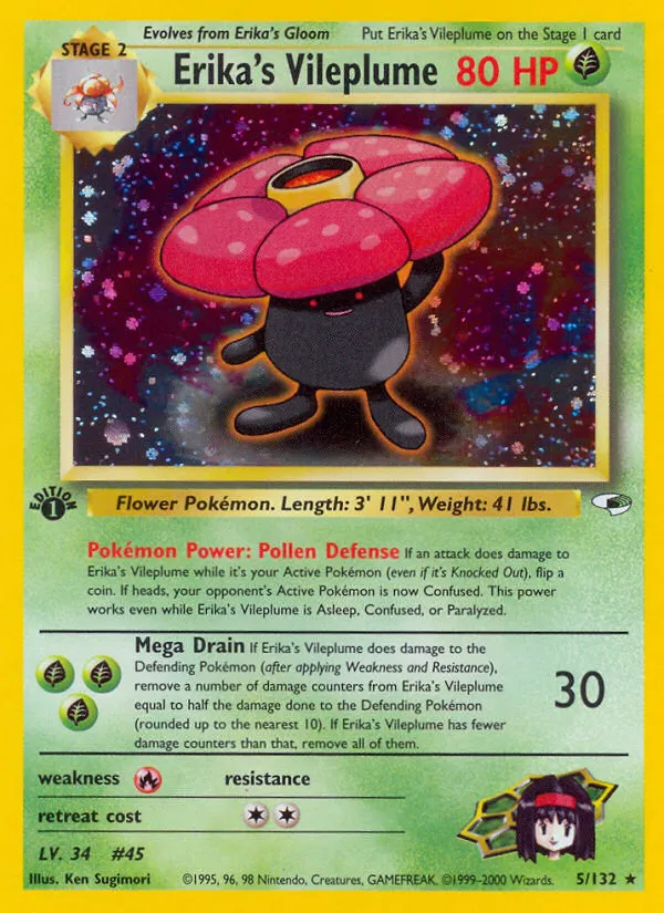 2000 Gym Heroes Erika's Vileplume #005/132 Rare Holo card image