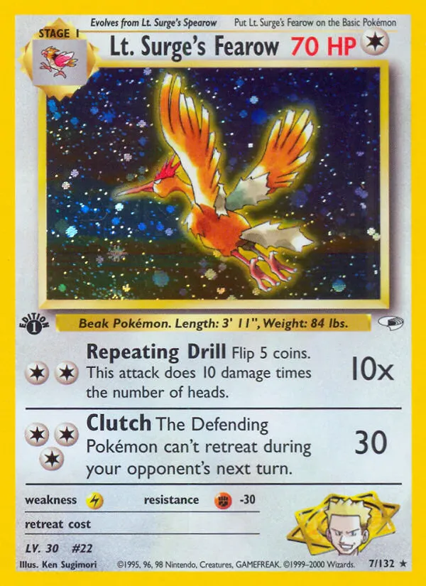 2000 Gym Heroes Lt. Surge's Fearow #007/132 Rare Holo card image