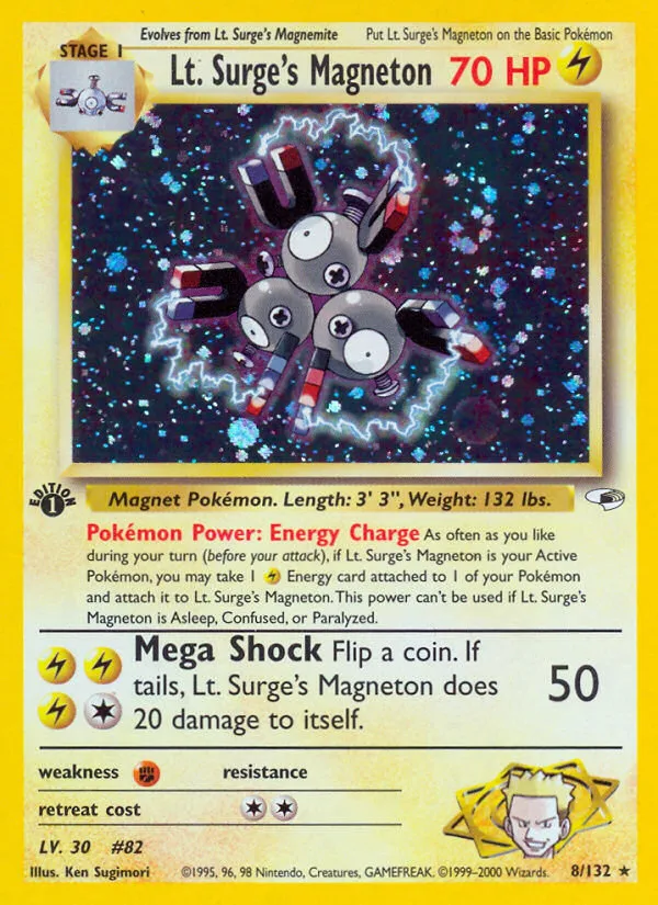 2000 Gym Heroes Lt. Surge's Magneton #008/132 Rare Holo card image