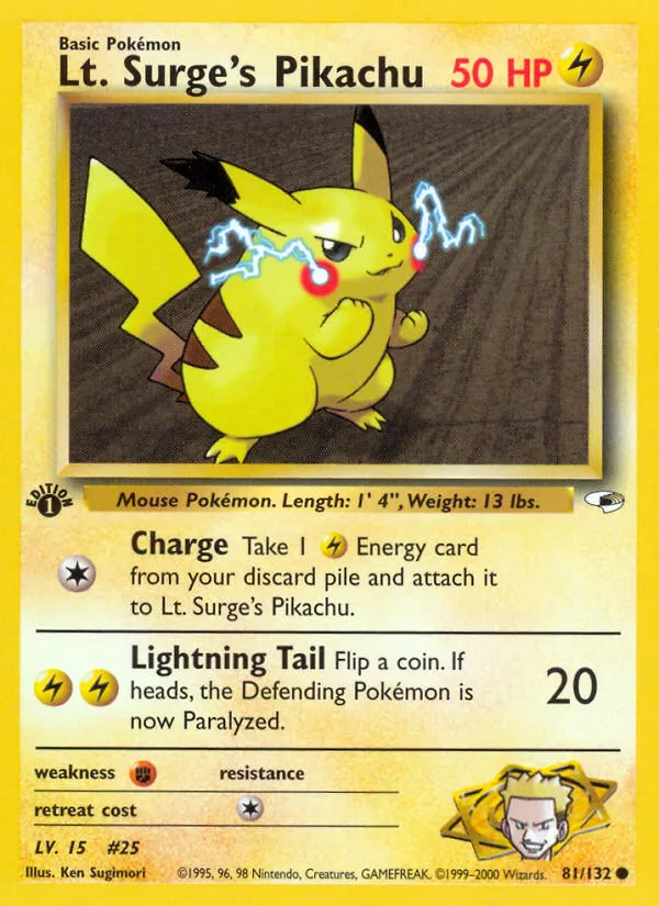 2000 Gym Heroes Lt. Surge's Pikachu Common #081/132 Common card image