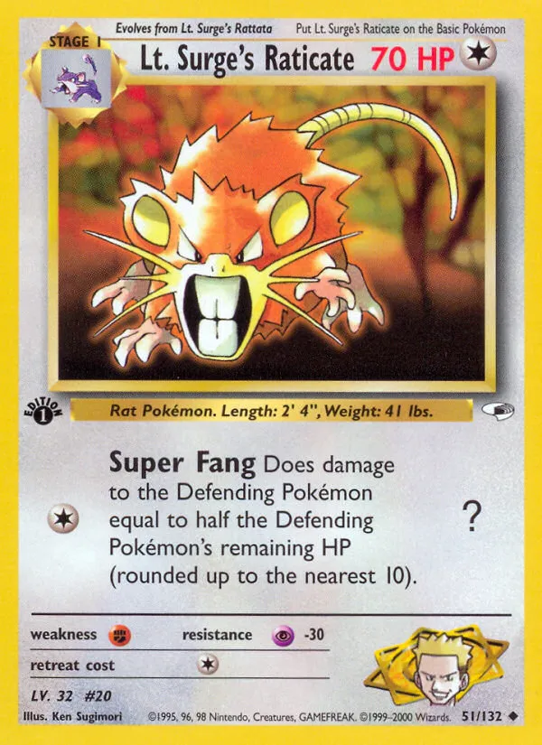 2000 Gym Heroes Lt. Surge's Raticate Uncommon #051/132 Uncommon card image