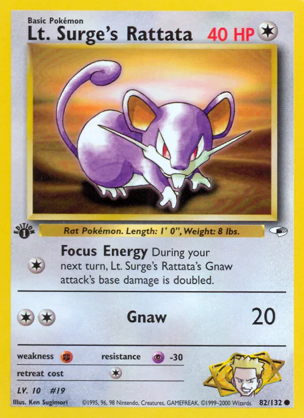 2000 Gym Heroes Lt. Surge's Rattata Common #082/132 Common card image