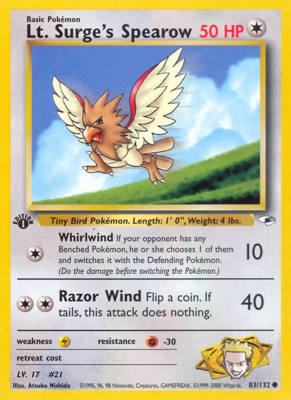 2000 Gym Heroes Lt. Surge's Spearow Uncommon #052/132 Uncommon card image