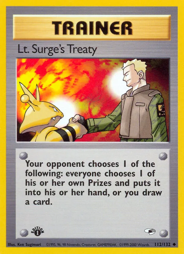 2000 Gym Heroes Lt. Surge's Treaty Uncommon #112/132 Uncommon card image