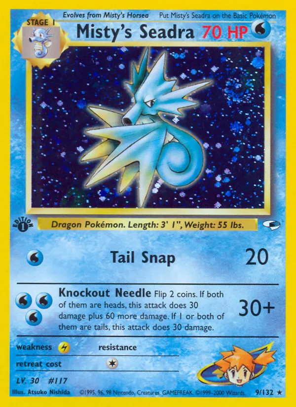 2000 Gym Heroes Misty's Seadra #009/132 Rare Holo card image