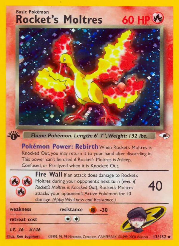 2000 Gym Heroes Rocket's Moltres #012/132 Rare Holo card image